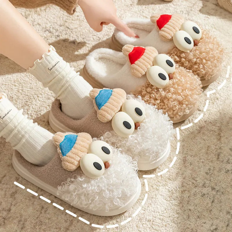 Cartoon bearded Santa Claus plush slippers with non-slip TPR sole in blue colour
