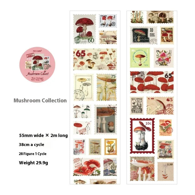 Roll of coated paper journal decoration stickers showing butterfly, forest, bird, and mushroom designs