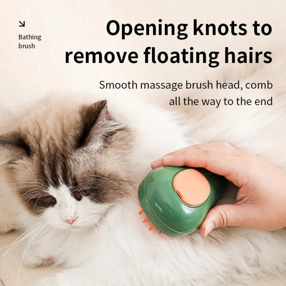 Green or white cat steam brush with water spray function and silicone teeth for pet grooming and massage