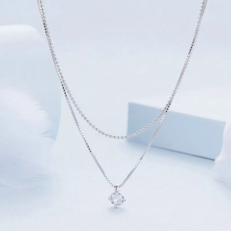 Silver double-layer necklace with S925 sterling silver pendant and pearl chain style