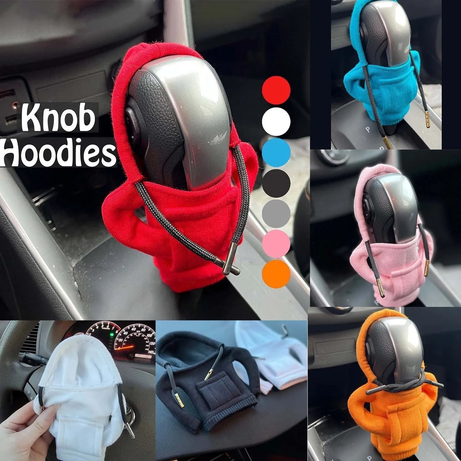 Cotton knitted gear lever decoration in multiple colours including red, black, white, orange, pink, peacock blue