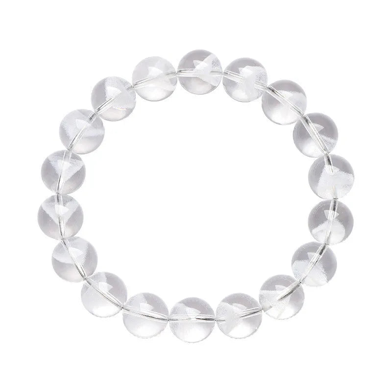 Women's white crystal ghost pyramid bracelet with ruyi symbol on wrist, showing adjustable bead sizes.