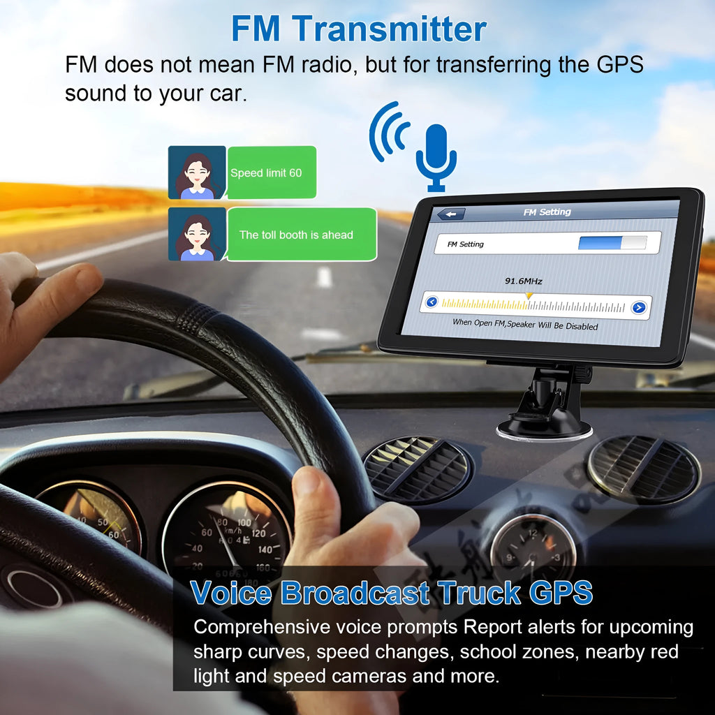 7-inch portable car GPS navigation device with touchscreen and mounting bracket