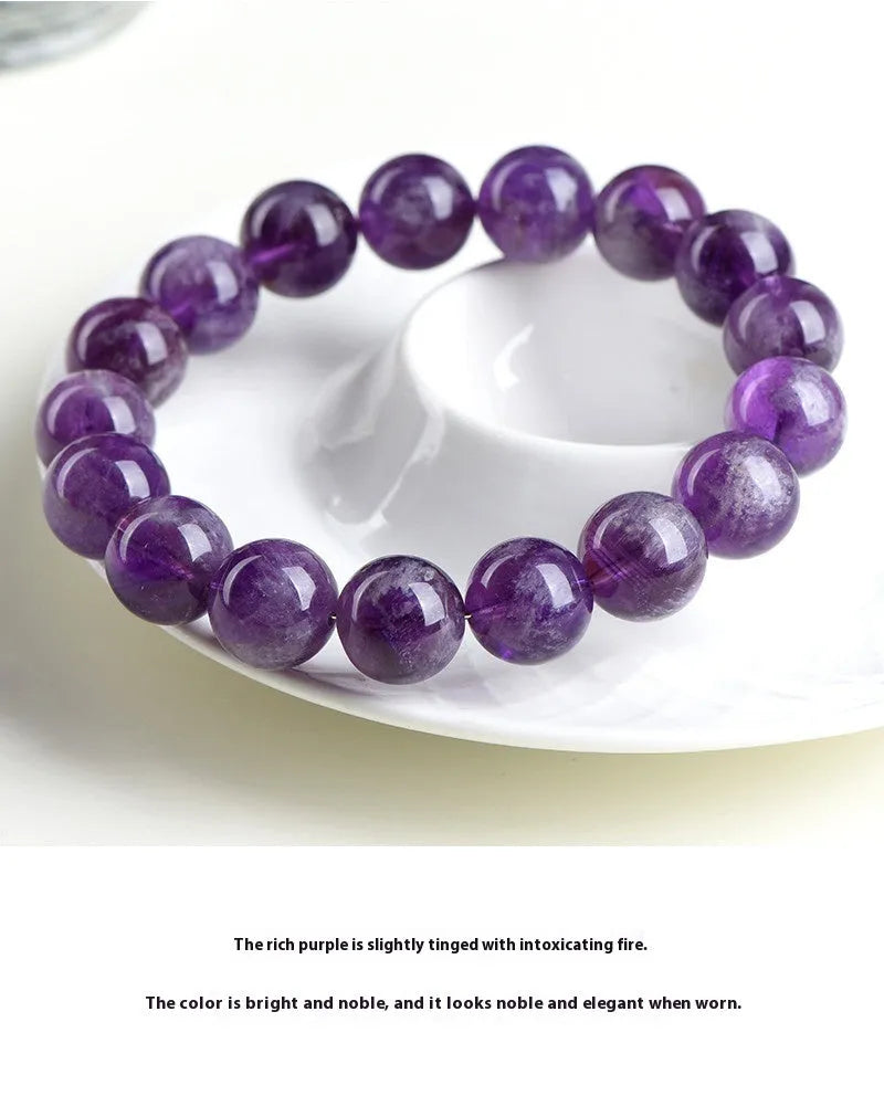 Natural feather amethyst crystal bracelet with scattered beads in Snow Mountain purple colour
