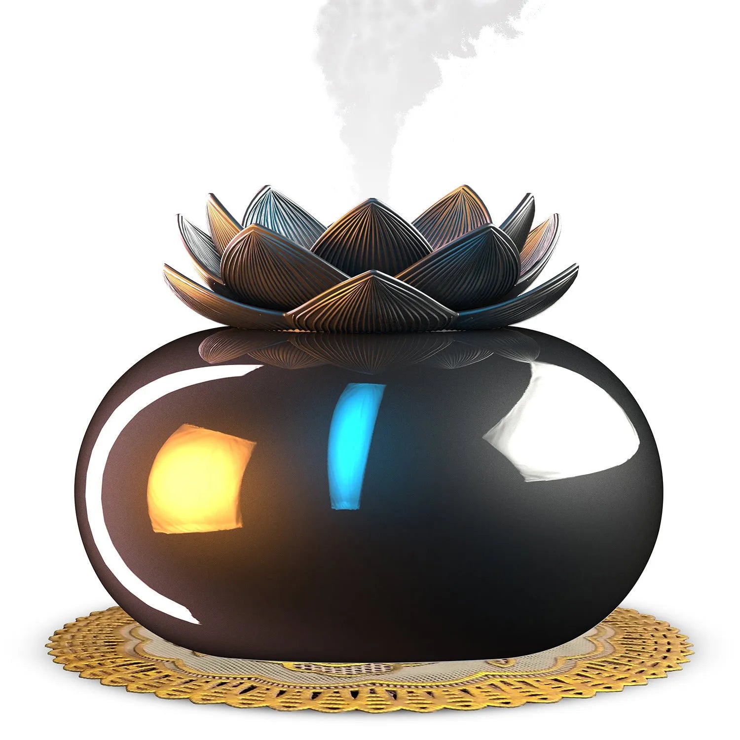 Pure black lotus aromatherapy humidifier with USB connection and ceramic construction