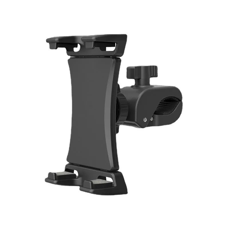 Black universal mobile phone and tablet bicycle handle stand for live streaming on handlebar