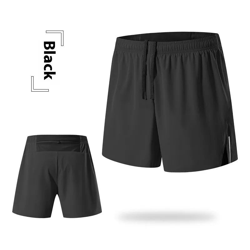 Men's loose fit off-road running shorts in grey, shown from front, with high waist and quick-dry fabric.