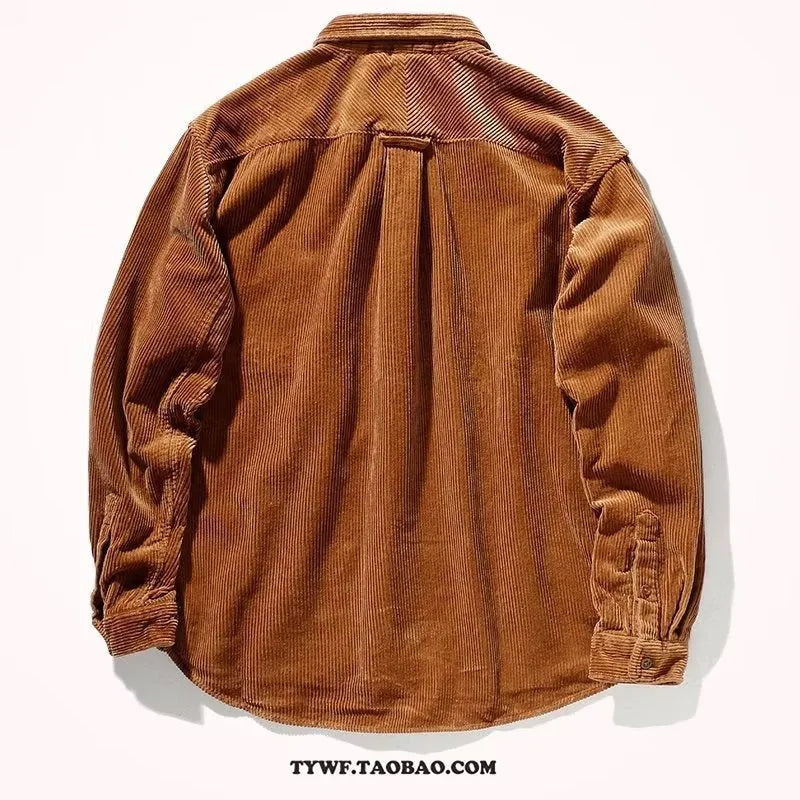 Long sleeve corduroy shirt in caramel colour with Japanese Hong Kong style loose fit