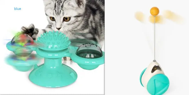 Cat rotating windmill toy with suction base and two transparent bins on blades