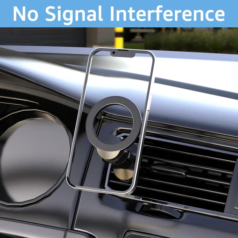 Black magnetic car air vent phone holder with O-ring design for mobile devices up to 6.8 inches