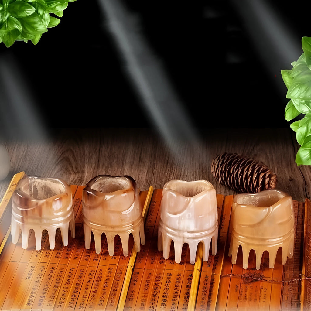 Black buffalo horn meridian massage comb with wide tooth design for scalp stimulation