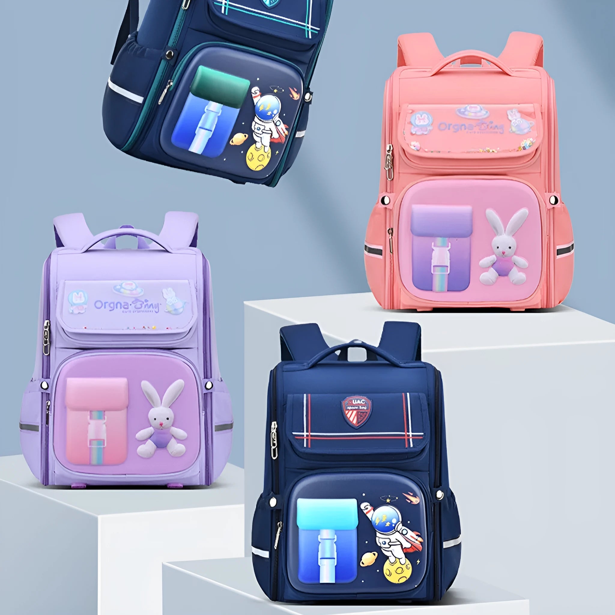 Large capacity children's cartoon backpack with airpillow straps for spine protection in Oxford cloth