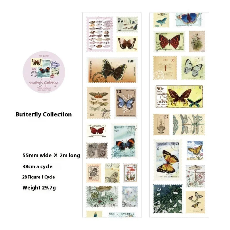 Roll of coated paper journal decoration stickers showing butterfly, forest, bird, and mushroom designs