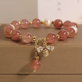 Women's strawberry quartz freshwater pearl bracelet with alloy beads and zircon accents