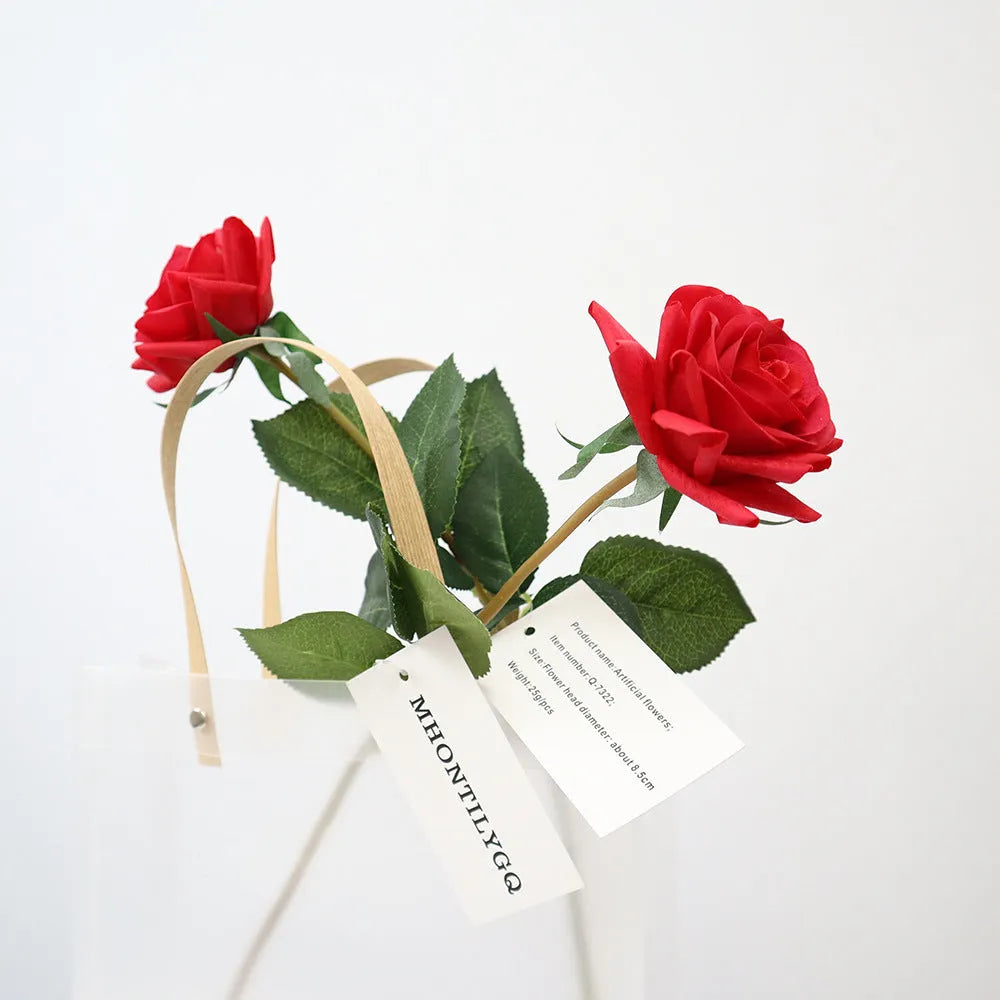 Silk fabric artificial rose bouquet in assorted colours with realistic petals, approximately 42cm long