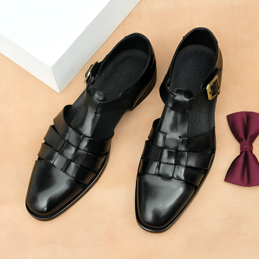 Genuine leather retro business summer men's shoes in brown and black with rubber sole