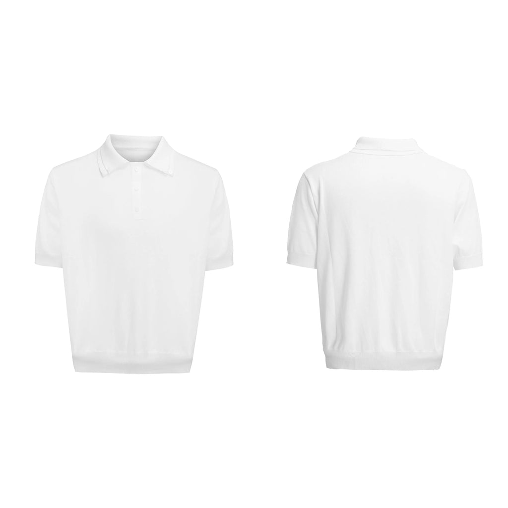 Men's black loose fit short sleeve shirt with lapel collar in polyester knit fabric
