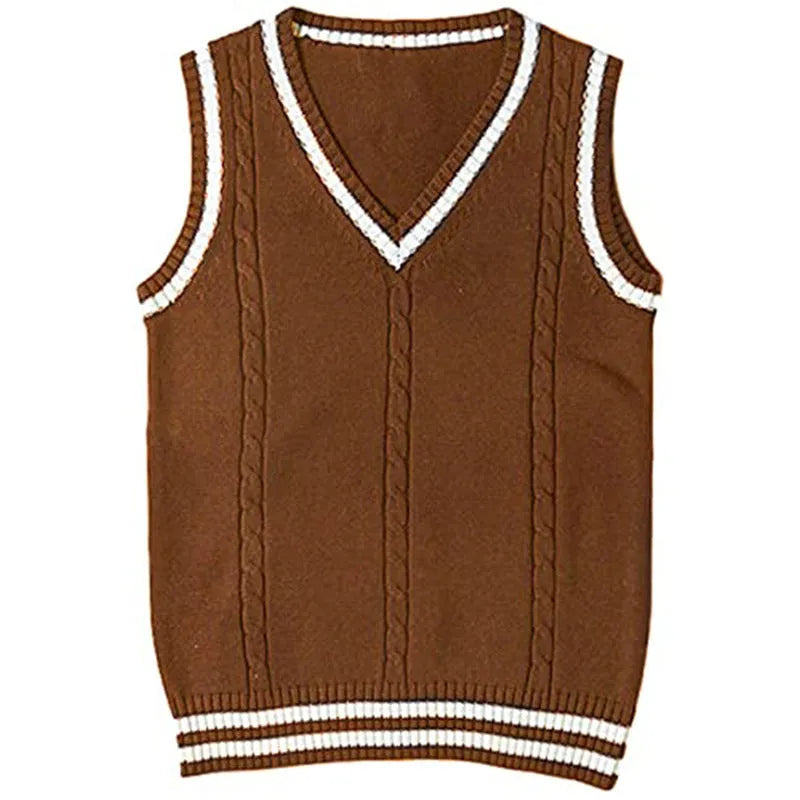 Women's V-neck knitted waistcoat with striped stitching in slim fit pullover style