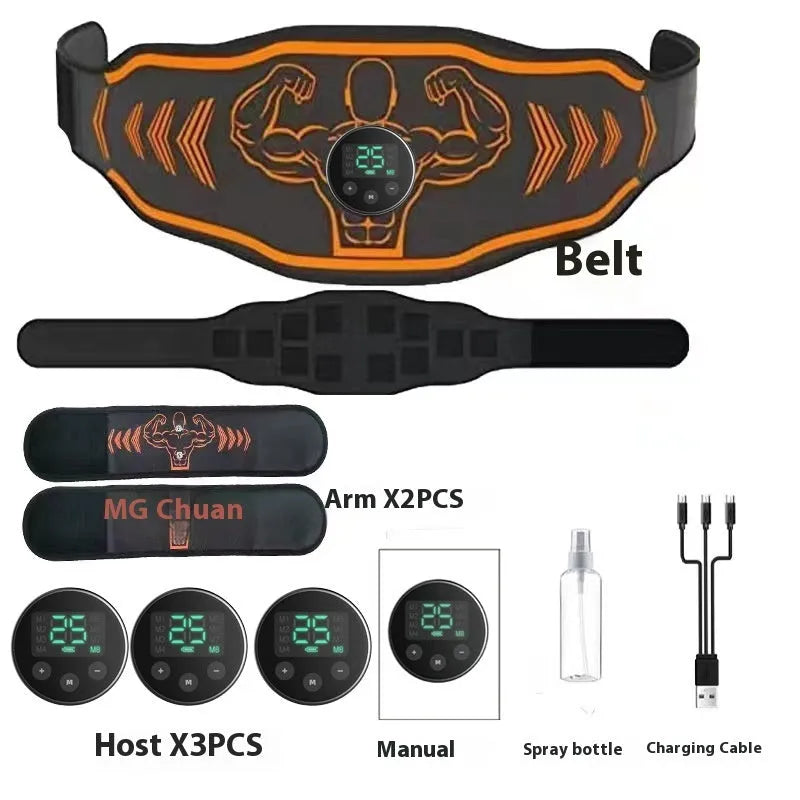 Smart EMS massage belt fitness equipment set with rechargeable host and arm stickers