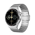 Smartwatch with black case and silicone strap showing Bluetooth calling and health monitoring features