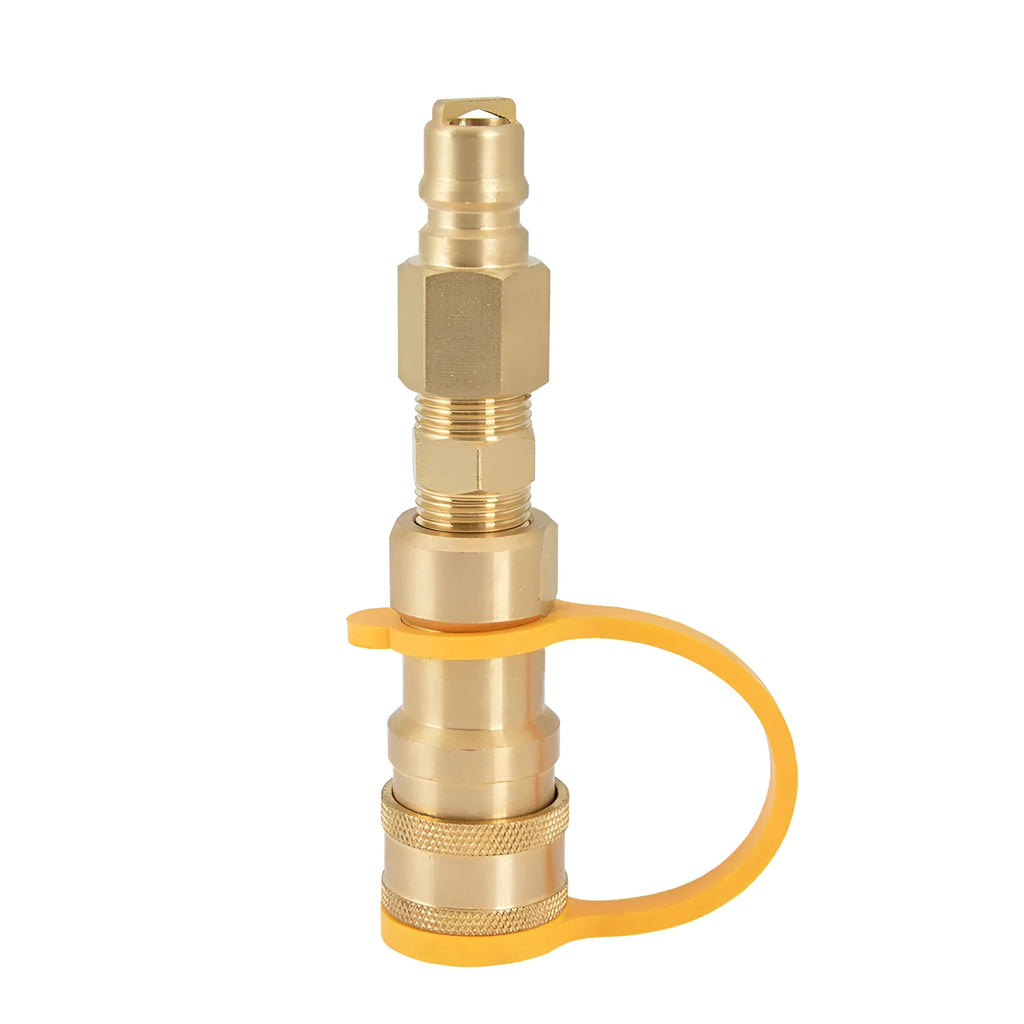 Gold brass gas propane conversion charging connector with 3/8 inch American standard threads