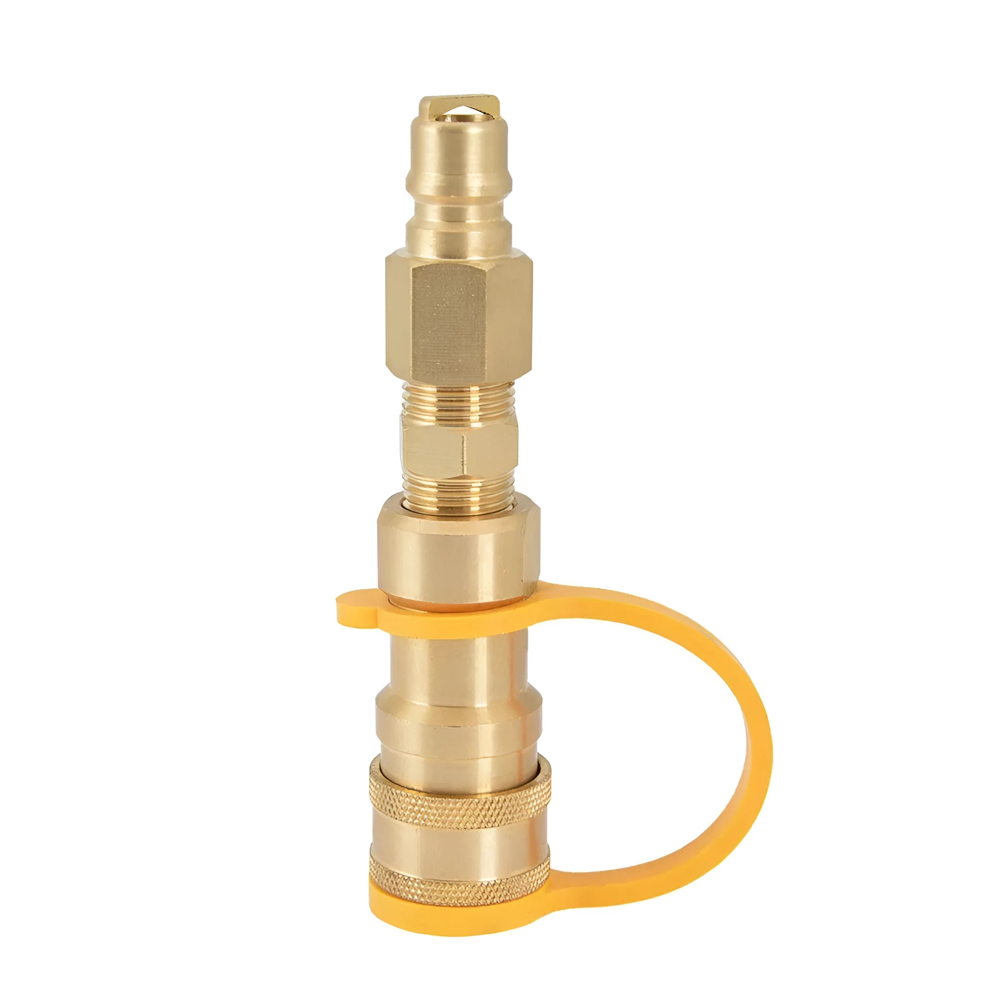 Gold brass gas propane conversion charging connector with 3/8 inch American standard threads