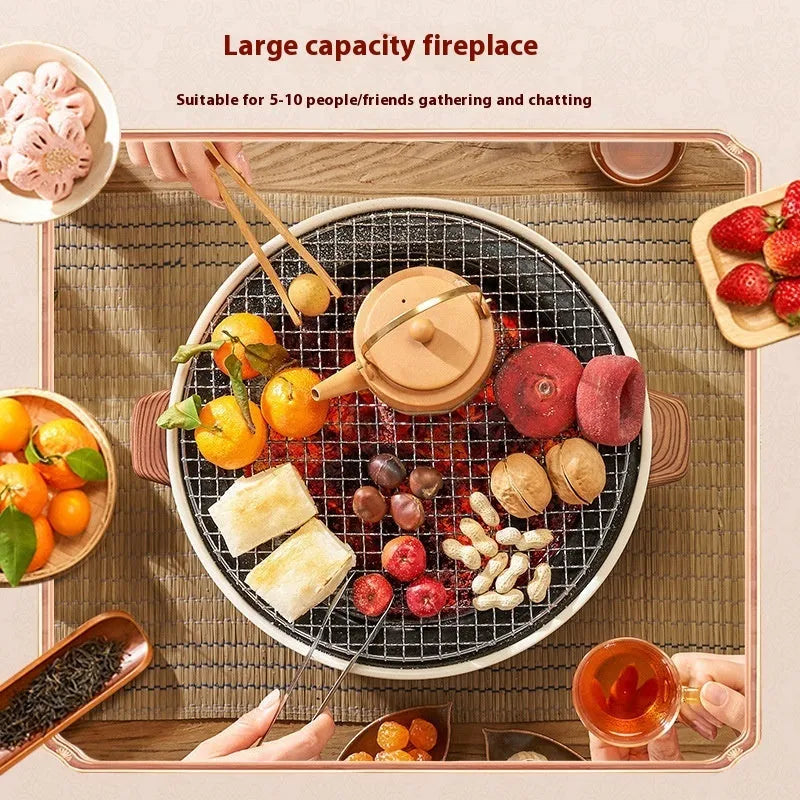 Portable indoor charcoal stove with grill rack disk for 3-5 person cooking