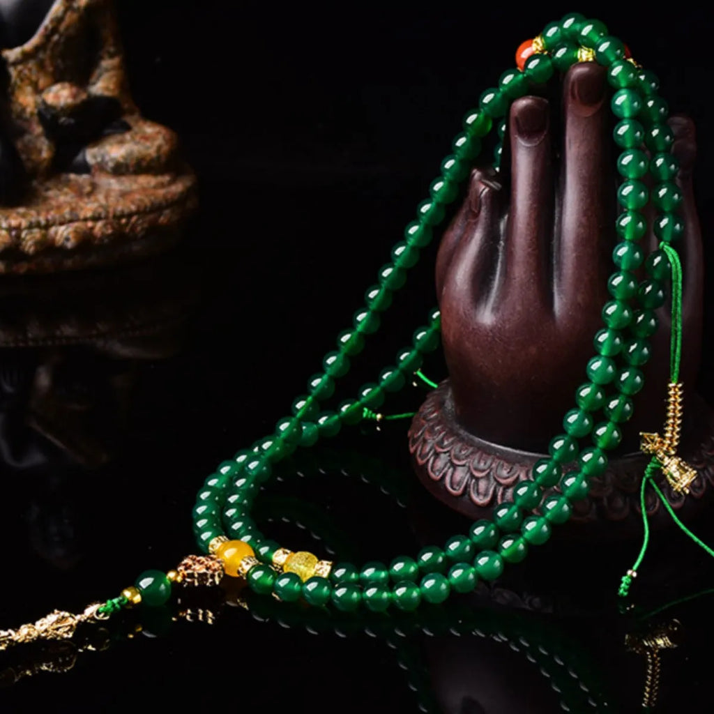 Natural green agate multi-circle bracelet for men and women with adjustable band.