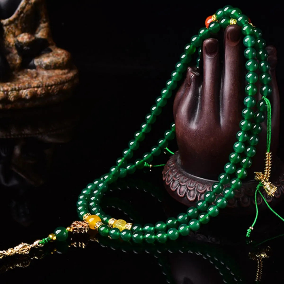 Natural green agate multi-circle bracelet for men and women with adjustable band.