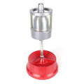 Portable aluminium head hub balancer for car and truck tyres with bull's eye level on a black enamel base.