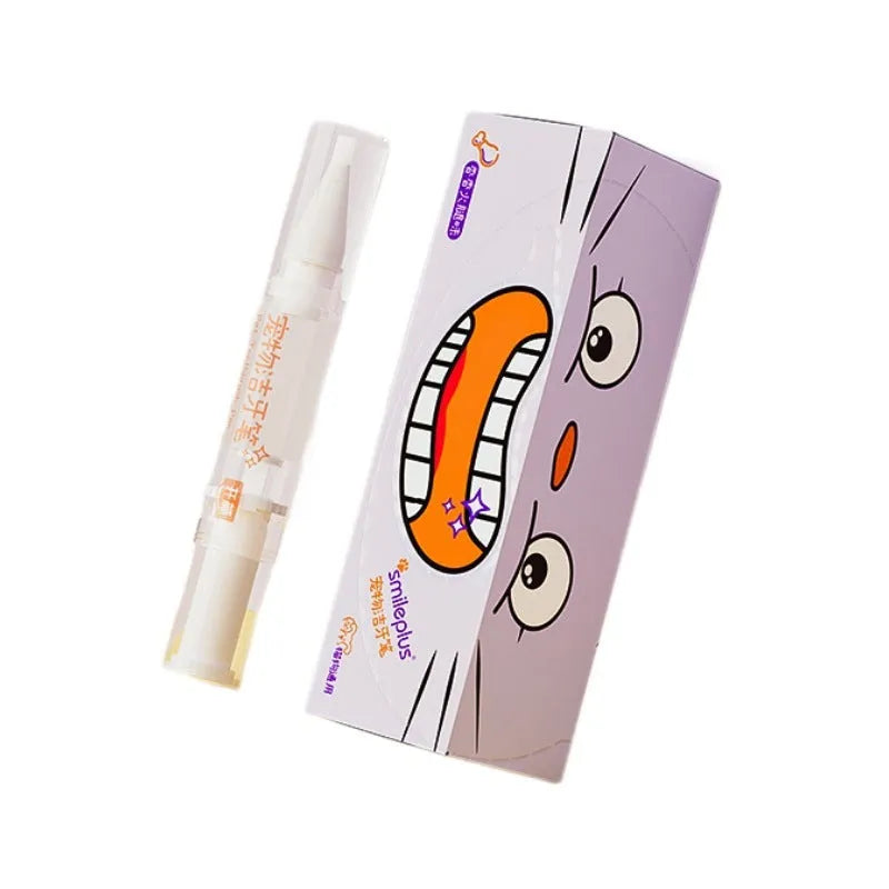 White pet toothbrush pen with brush tip containing 5ml tartar removal gel for dogs and cats