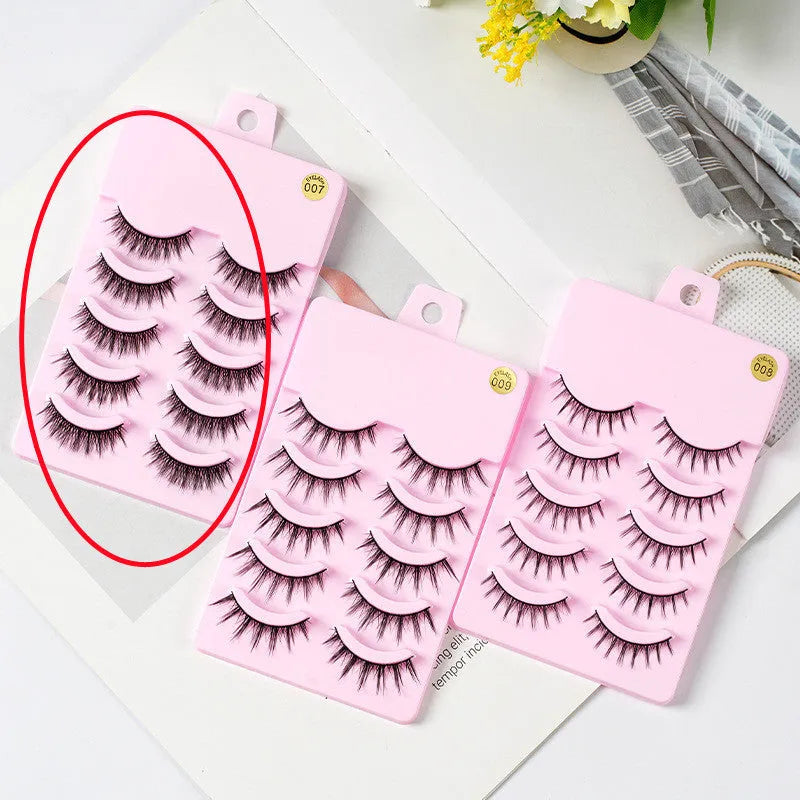 Pack of anime-style false eyelashes showing three wispy, natural slim length designs for cosplay and Korean makeup.