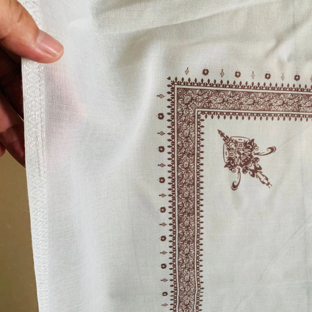 Printed square polyester scarf showing 138cm dimensions and printed pattern design in available colours
