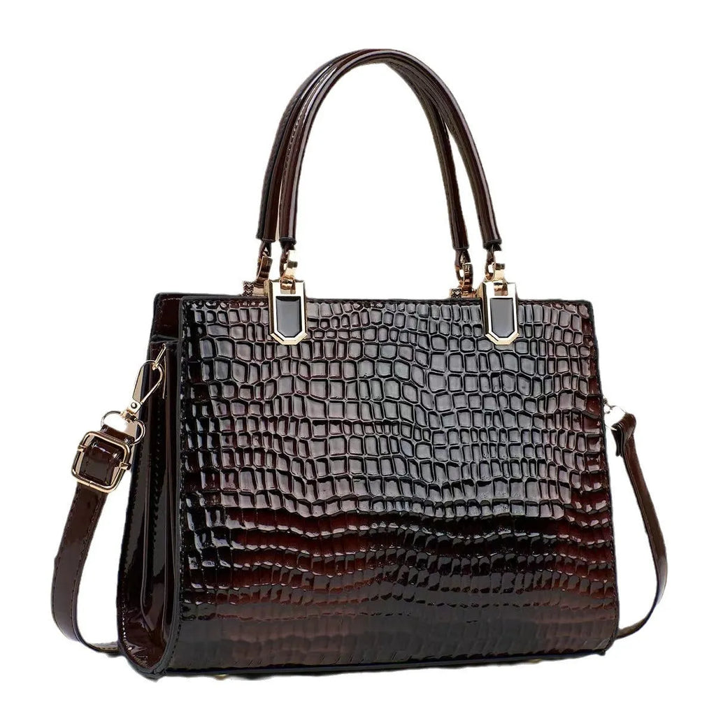 Women's soft PU one shoulder hand-carry mum bag in horizontal square design with zip compartments