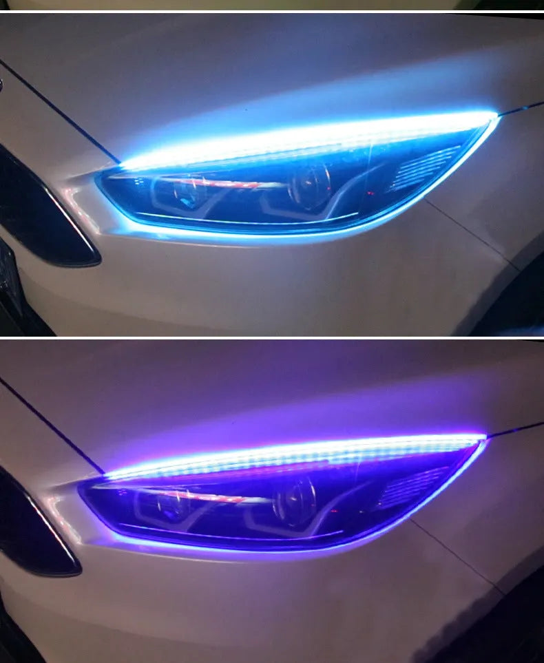 Remote control and set of multicolour RGB LED daytime running lights for cars in three length options