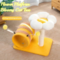 Yellow bee-themed cat climbing frame with sisal scratching boards and tunnel, dimensions 46x36x25cm