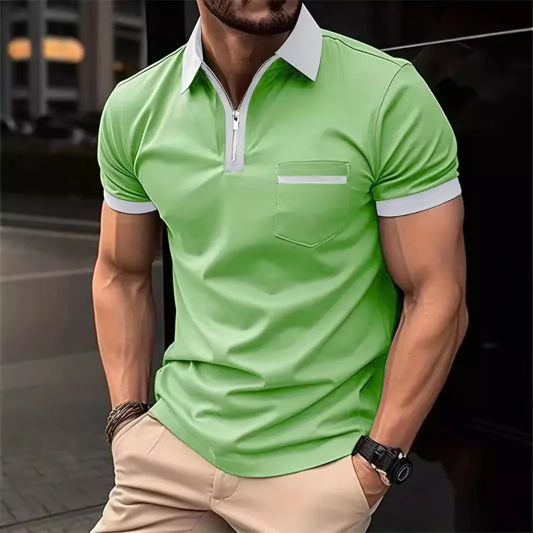 Men's casual short sleeve polo shirt with chest pocket in multiple colour combinations