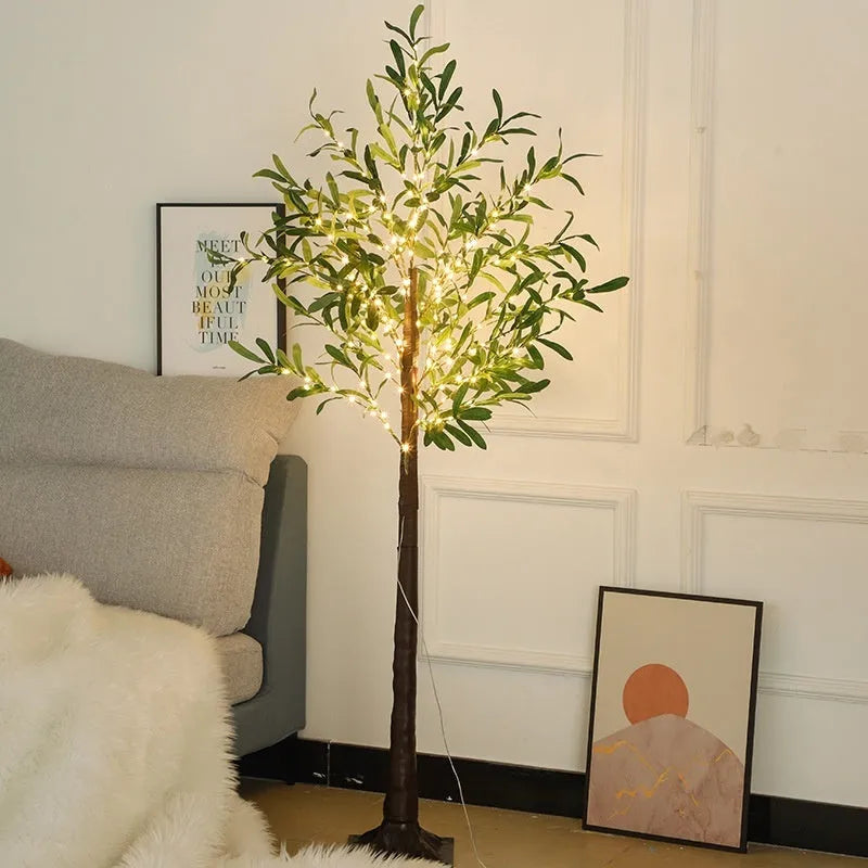 1.8 metre tall artificial olive tree lamp with 210 warm lights for outdoor courtyard decoration