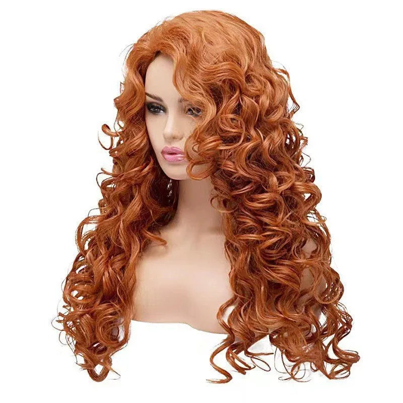 Brown long wavy curly wig with fluffy instant noodles texture for costume and cosplay