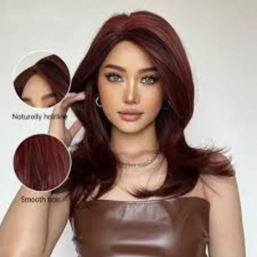 Mid-length gradient colour curly wig with long fringe in high-temperature fibre material