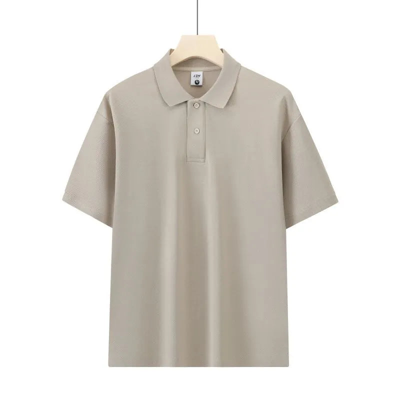Honeycomb mesh beaded cotton blend short sleeve shirt in a solid colour, loose fit for summer