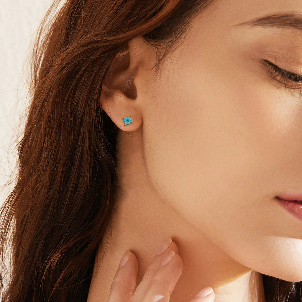 Gold-plated drop-shaped earrings with pear elements and candy-coloured zircon stones