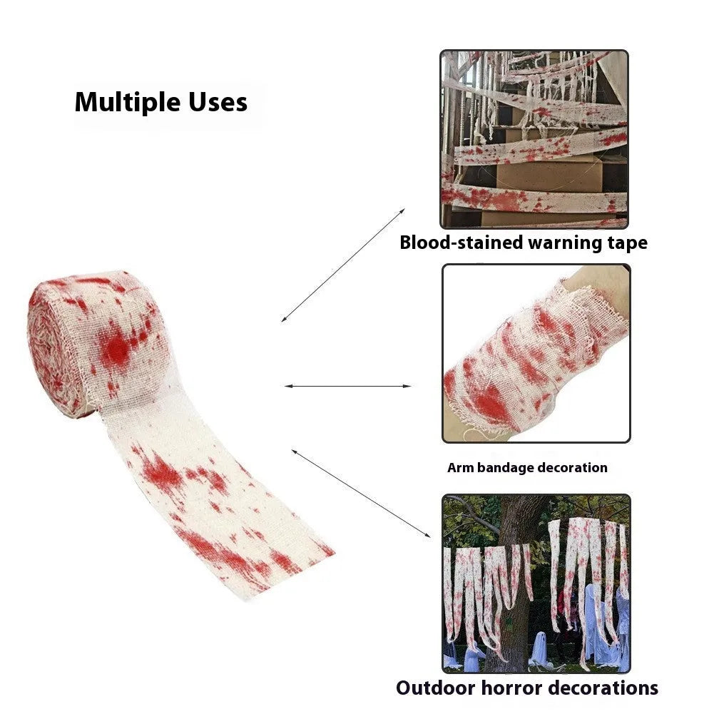 Halloween bloody cloth colour bandage gauze roll with 8cm width polyester fabric