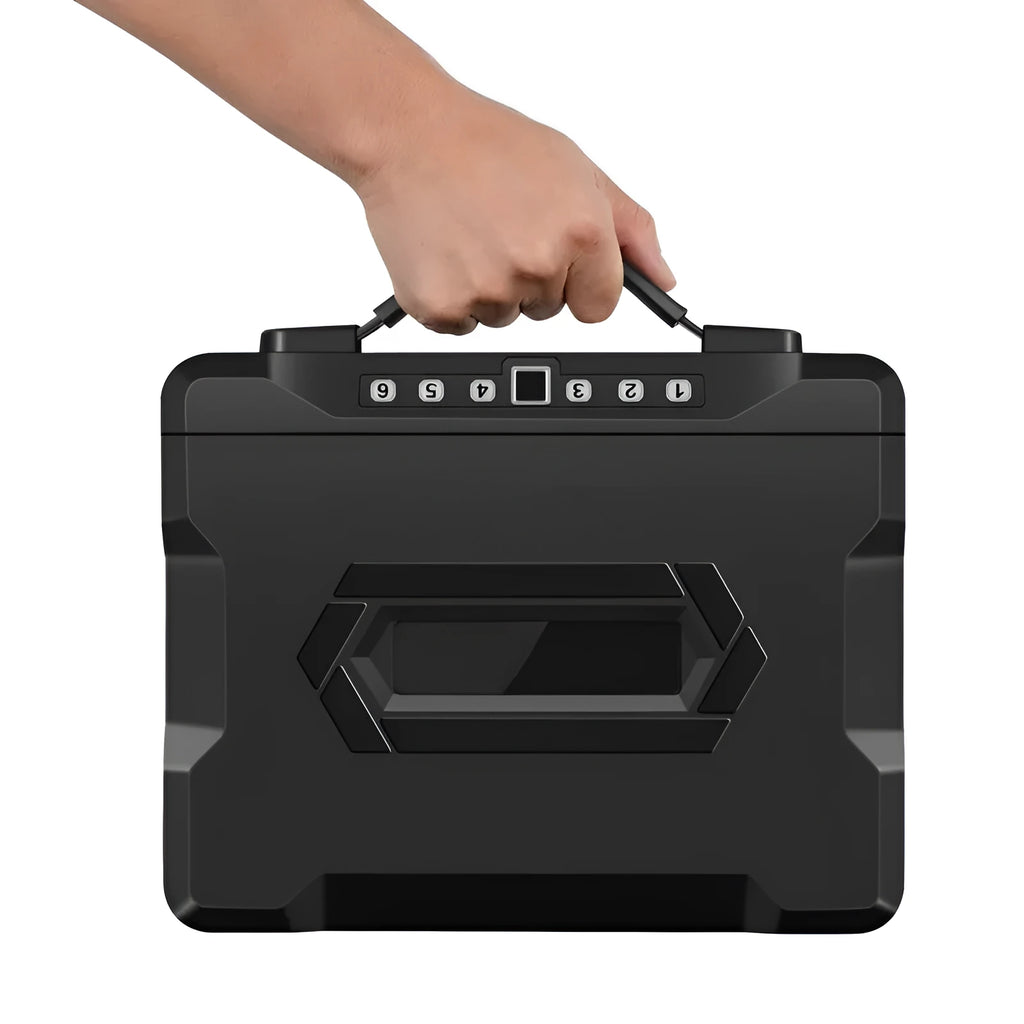 Portable steel alloy safe with mechanical combination dial and carrying handle