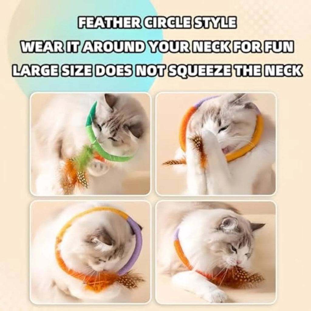 Green cotton rope circular cat toy with feathers and catnip for chewing and interactive play