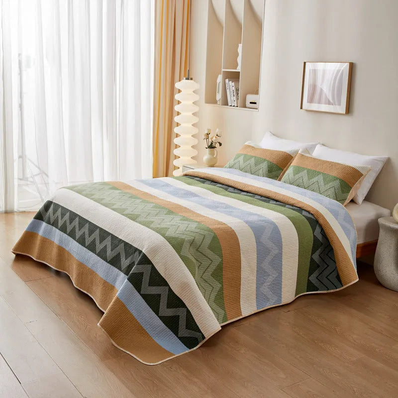 Pure cotton printed bed sheet set with modern simplicity design on bed