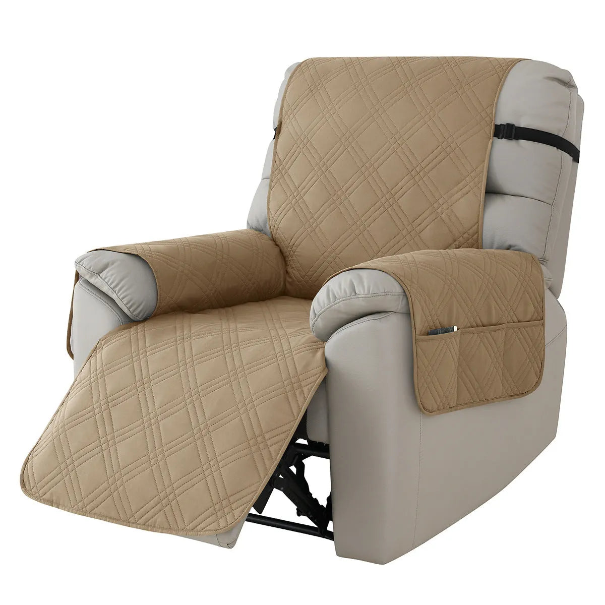 Quilted waterproof sofa cover on a Chivas massage chair in peacock blue colour.