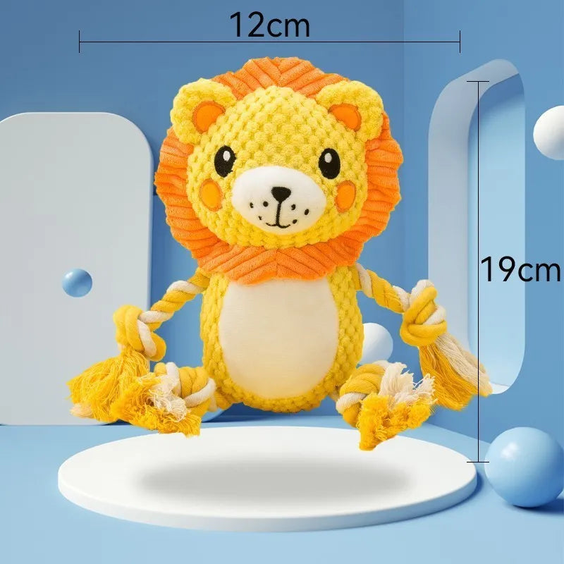 Plush squeaky dog toys assortment with lion and monkey designs for medium large dogs