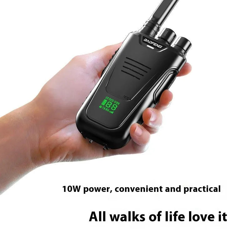 Red or yellow coloured portable intercom with display, measuring 95mm by 53mm.