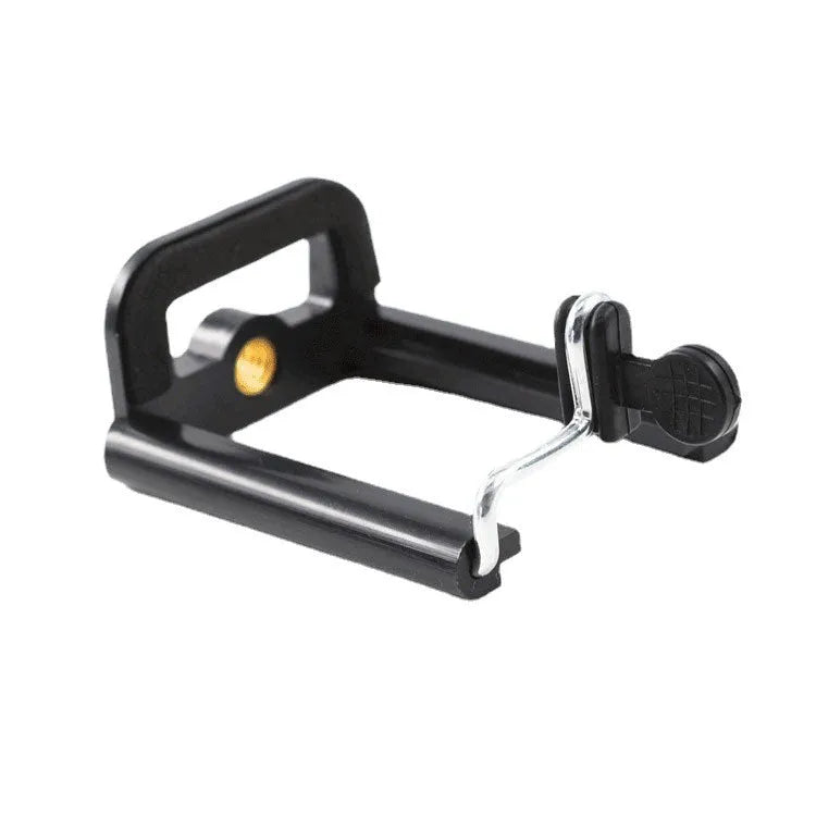 Black plastic U-clip mobile phone holder with a 1/4-inch mounting screw